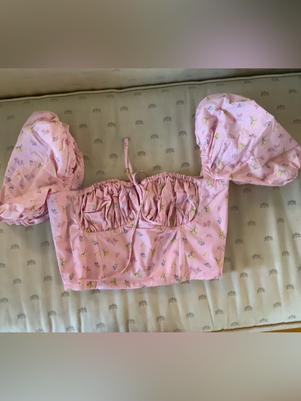 House of CB Gracie Pink Floral Puff Sleeve Corset Top S NWOT